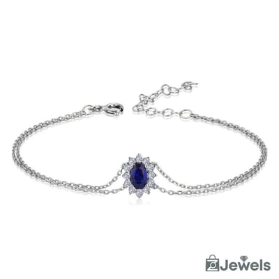 OZ Jewels Zilveren Zirkonium Armband met Synthetische Ovale Saffier - Accessories - Liefdes Sieraden - Love Armband - Dames Armband - Valentijnsdag - Geschenk - Moedersdag - Armband Meisje - Sieraden Dames - In Leuke Cadeauverpakking