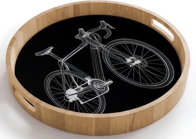 Dienblad rond 40x40 cm - Schootdienblad hout - Lijnen - Illustratie - Wit - Borrelplank rechthoek - Plateau houten dienbladen