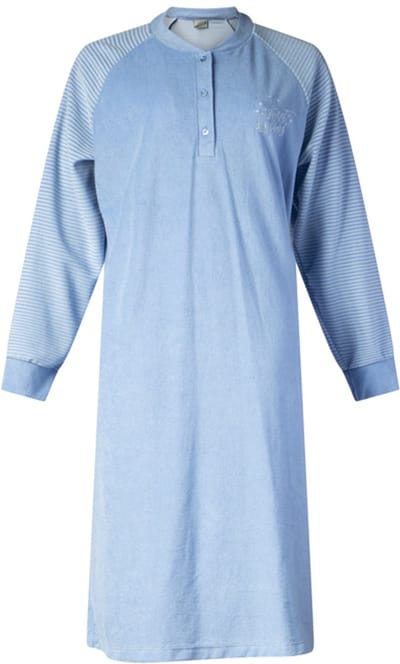 Lunatex - warm dames nachthemd 224183 badstof - winter nachthemd - blauw - maat L