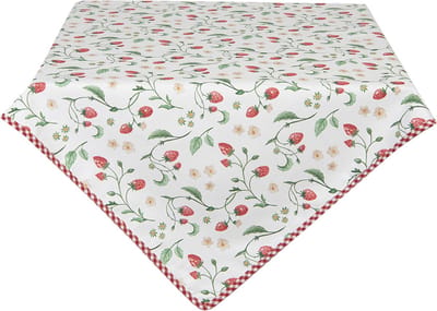 Clayre & Eef Tafelkleed 130x180 cm Wit Rood Katoen Rechthoek Aardbeien Tafellaken