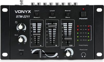 Mengpaneel - Vonyx STM-2211B 4-kanaals mengpaneel met 3x lijningang + microfoon ingang - Zwart