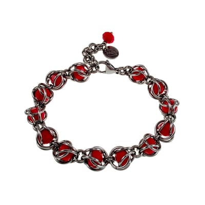 esde2 Damesarmband - RVS Schakelarmband met Rode Oostenrijkse Kristallen - Verstelbaar 16-19cm