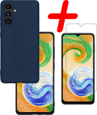 Hoesje Met Screenprotector - Geschikt voor Samsung Galaxy A04s - Sterk & Shockproof - Back Cover - Siliconen Case - Telefoon Hoes - Donkerblauw