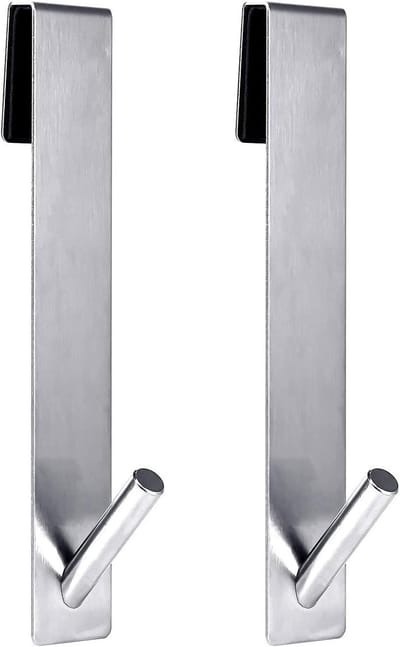 18 cm douchedeurhaken set van 2, roestvrij staal, handdoekophanghaken voor badkamerdeur, zonder boren, zilverkleurig.