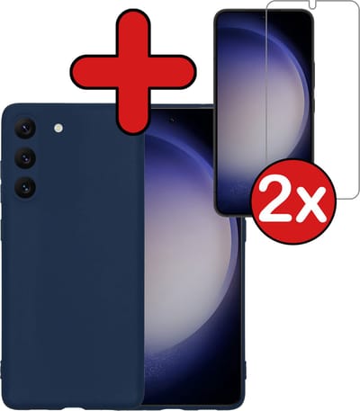 Hoesje - Met 2x Screenprotector - Geschikt voor Samsung Galaxy S23 - Sterk & Shockproof - Telefoon Hoes - Back Cover - Siliconen Case - Telefoonhoes - Donkerblauw