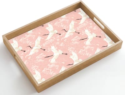 Dienblad hout 50x35 cm - Schootdienblad - Kraanvogels - Bloesem - Roze - Borrelplank rechthoek - Plateau dienbladen