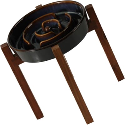 Langzame voerbak hond - Honden voerbak Anti-verstik voerbak - Gezond eten stimuleren - Verhoogde houten standaard - 18 cm - Zwart