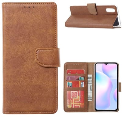 LuxeBass Hoesje geschikt voor Xiaomi Redmi 9A - Bookcase Bruin - portemonnee hoesje gsm hoesje - telefoonhoes - telefoonhoesjes