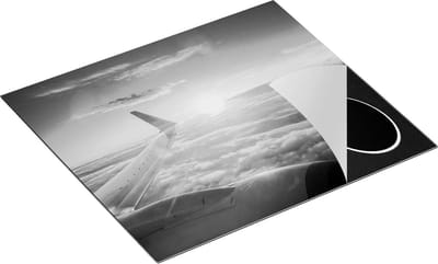 Chefcare Inductie Beschermer Vliegtuig in de Lucht met de Zon - Zwart Wit - 60x50 cm - Afdekplaat Inductie - Kookplaat Beschermer - Inductie Mat