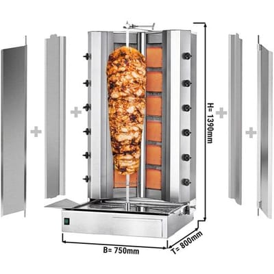 GGM Gastro Gas Gyros-/ Dönergrill - V-Form - 6+6 Brenner - max. 150 kg - inkl. 2 Schutzbleche & 2 Flügeltüren