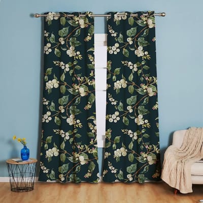 Bloemen Gordijnen Zwarte en Paarse Bloemen Vintage Raampanelen Verduisterende Bladeren Patroon Gordijn Draperieën 100W130H(CM)40x51in&Grommet Top