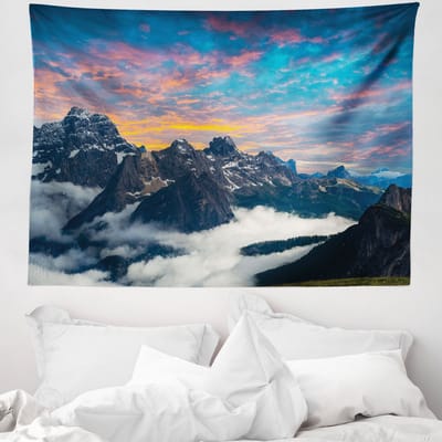 ABAKUHAUS Bergwandtapijt en sprei, Alpenwolken en mist, 150 x 110 cm, blauw