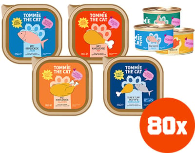 Tommie the Cat - 80 x 85gr - stukjes in saus, mousse & paté mix smaken - kattenvoer natvoer - voordeel verpakking - zonder suiker en graanvrij