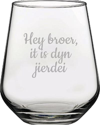 Drinkglas gegraveerd - 42,5cl - Hey broer it is dyn jierdei