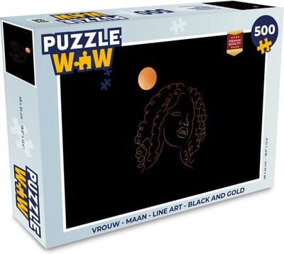 Puzzel Vrouw - Maan - Line art - Black and gold - Legpuzzel - Puzzel 500 stukjes