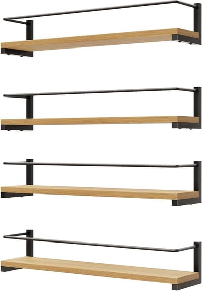 OROPY 4 Piece Kitchen Wall Mounted Spice Rack Spice Holder Organizer Hanging Pine Wood, Wall Kitchen Rack for Cabinet Doors, Anchor Kraut Glasses, Spice Boxes - Pine Wood, 40x9cm