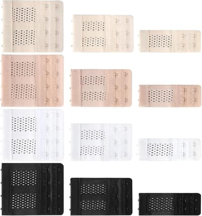 12 Stuks - BH verlengstuk - BH accessoires - 3 maten - Beha verlenger - Bra Extender - Polyester - BH verlengstukje - Universeel - BH Verlenger - Elastisch - BH clip - Geschikt voor iedere BH - Wit, zwart, beige en donkerbeige
