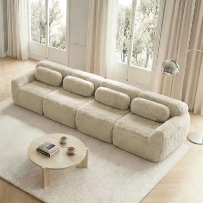 MODENUIT Hoekbank 4-Zits - Modulair Met Ottomaan En Antislip Basis - Voor Woonkamer En Zithoek - Pluche - Lichtkhaki