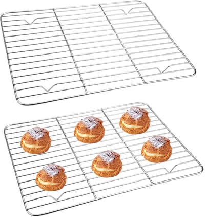 Ynkkvre - Set van 2 Koelrekken - 29,3 x 22,3 x 1,5 cm - Roestvrij Staal - Rechthoekig - Cake Rack - Bakrek - Koelrek - Voor Bakken, Braden, Afkoelen