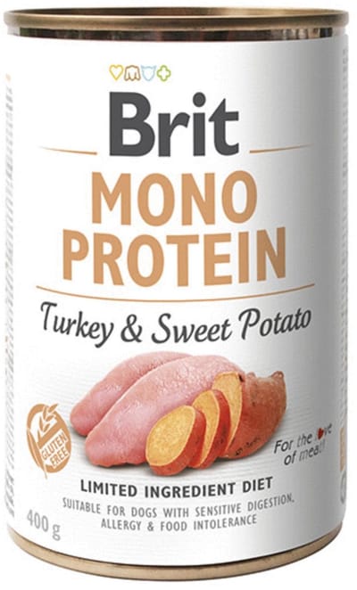 Brit Blik Care Mono Protein 400 g - Hondenvoer - 6 x Kalkoen&Zoete Aardappel