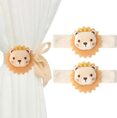 2 Stuks Gordijnhouders, Schattige Leeuw Embrasses, Gordijnclips en Touw voor Decoratie, Ideaal voor Kinderkamer en Woonkamer, Verstelbare en Functionele Gordijnaccessoires