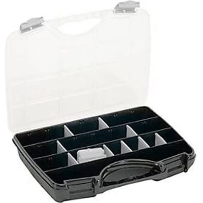 Raaco universele koffer Assorter A 46, met 21 losse verdelers, B 388 x D 290 x H 61 mm, gemaakt van polypropeen, transparant/zwart