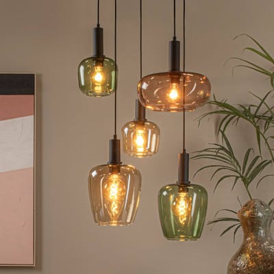 Lucide Hanglamp Ilona, glas, meerkleurig, Ø 45 cm, 5-lamps