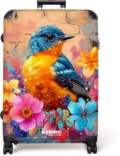 NoBoringSuitcases.com® - Koffer groot - Reiskoffer lichtgewicht - Vogel met bloemen in graffiti stijl - Rolkoffer met 4 wielen - Grote trolley XL - 98 liter bagage