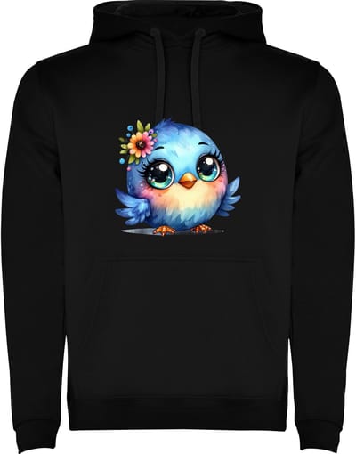 Zwarte Hoodie Kleurrijke Blije Vogel - Schattig - Cartoon - Humor Maat M