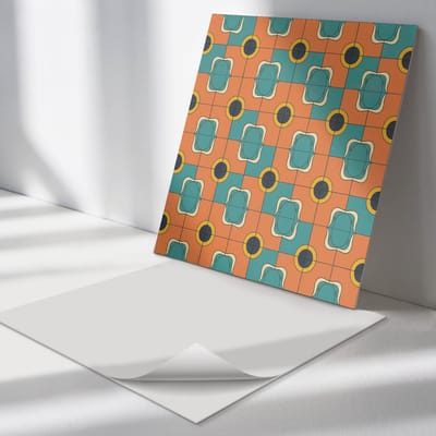 Wallfluent Vinyl Tegels - Abstract Geometrisch Patroon Vinyl Wandtegels - 30 cm x 30 cm - Oranje PVC Tegels - Verpakking van 9 stuks - Vierkant PVC Tegels - Patroon Plaktegels - Wand PVC Tegels - Plaktegels Keuken en Badkamer