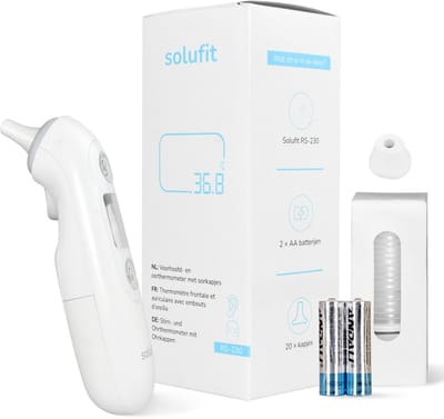 Solufit® 2-in-1 Thermometer - Oorthermometer & Voorhoofd Thermometer - Digitale Infrarood Koortsthermometer voor Volwassenen, Kinderen en Baby's - Snel & Nauwkeurig