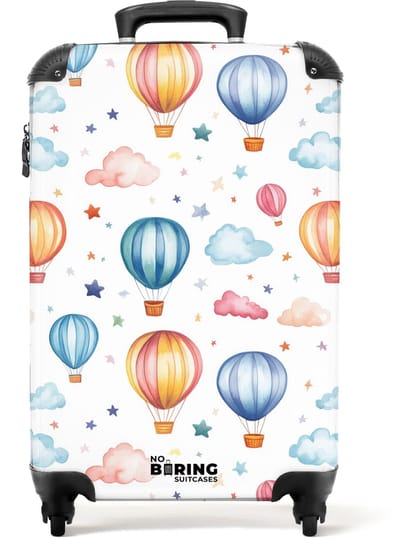 NoBoringSuitcases.com® - Kinderkoffer - Kindertrolley jongen en meisje - Gekleurde luchtballonnen met sterren en wolken - Handbagage koffer lichtgewicht - Reiskoffer trolley kinderen - Rolkoffer met wieltjes - Past binnen 55x40x20 en 55x35x25
