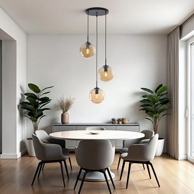 LumenXL Design hanglamp zwart - 3D golvend amber glas, 3-lichts - Eflin