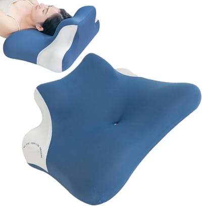 Leeskussen Bed - Wigkussen Rugsteun - Ontspannen Lezen Slapen - Ergonomische Nekondersteuning - 40x60x23cm - Blauw Wit