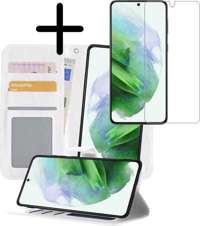 Hoesje 2 in 1 - Geschikt voor Samsung Galaxy S21 - Met Screenprotector - En Uitneembare Hard Cover - Bookcase - Wallet Case - Met Pasjeshouder - Book Case - Uitneembaar - Pashouder - Kunstleer - Wit