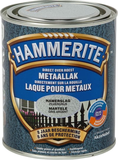 Hammerite Metaallak Hamerslag - Zilver Grijs - Zilver Grijs - 750 ml - 10 m²/l - Afwerkingslaag