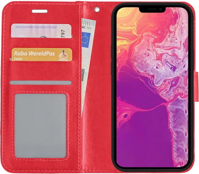 Hoesje Met Pasjeshouder - Geschikt voor Apple iPhone 13 Mini - Luxe Bookcase Portemonee - Flip Case - Kunstleer Book Case - Flipcase - Book Cover - Walletcase - Portemonneehoes - Rood