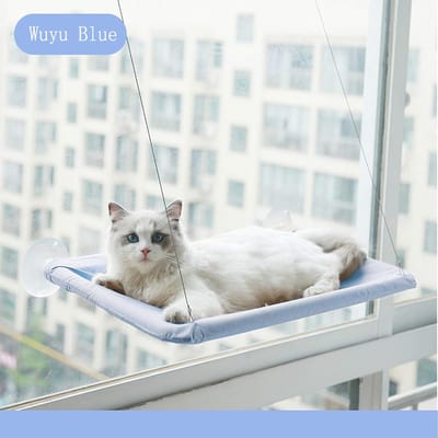 Famanu – Kattenraam hangmat baars veiligheid zonnig bed met duurzame zware zuignappen ruststoel voor indoor katten slapen Ruimtebesparend gemonteerd houdt tot 30 lbs (blauw) - (JRTCWP)