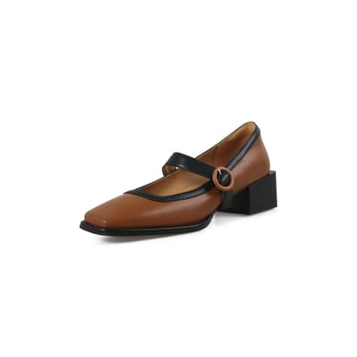 Chaussures Mary Jane en cuir pour femmes, nouvelles chaussures d'été à bout carré, épaisses, avec un mot avec chaussures de grand-mère 39 marron clair