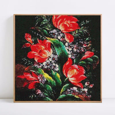 Peinture de diamant avec pierres rondes, broderie de fleurs, images de fleurs avec strass, vente 30x30 red