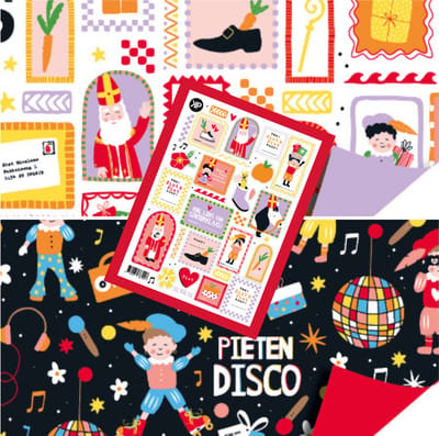 Het Inpakhuis - Inpakpapier Set 2 Rollen + Stickervel - Cadeaupapier - Kadopapier - 50cm x 3m - Inpakset - Piet - 5 December - Pakjesavond - Sinterklaas