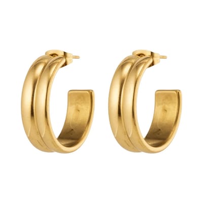 Aramat Jewels | Oorringen | Oorbellen – 23mm Half-Hoop 2 Strepen RVS Goudkleur Dames | | | |7mm | Staal | Volwassenen | Verkleurd niet