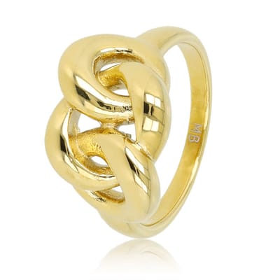 My Bendel - Goudkleurige Grote Trendy Schakel Ring - Goudkleurige Schakel Ring - Brede Chique Dames Ring - Stainless Steel - met Luxe Cadeauverpakking | Sieraden Voor Dames | Maat 16.00 Mm / Maat 50