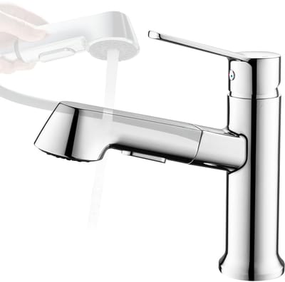Dailygoods- Wastafelkraan met uittrekbare douchekop - 2 waterstraal modi - Hoogglanzend chroom - Eenvoudig te reinigen - Comfortabele knoppen - Badkamerkraan