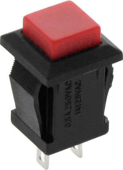 Schakelaar Push-Button 2 Polig - 1-3A 250-125V - Rood Vierkant