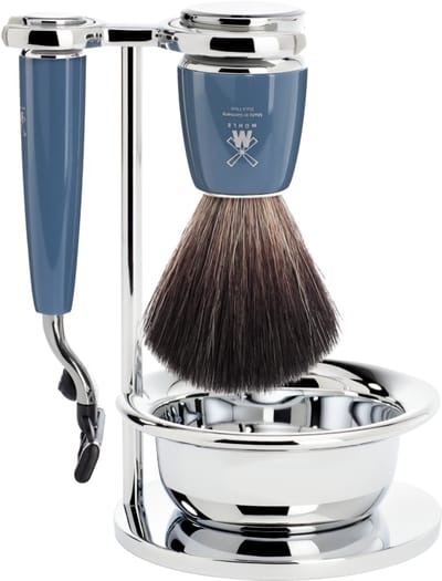 MÜHLE -Scheerset 4-delig- Black Fibre en Gillette Mach3 - Handvatten kunsthars Petrol -Rytmo