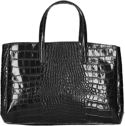 Zwarte Leren Handtas Croco Print - Stevige Trendy Leren Handtassen/ Kantoortassen - Ruime Tassen - Italiaans Leder - It Bags - Zwart