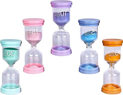 Set van 5 Zandlopers - Keuken Timer voor Tijdbeheer, Kinderen Tandenpoetsen, Fitness en Feestjes - Kleurige Zandbelletjes met Schokbestendig Ontwerp