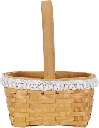 Bloemenmandje met Handvat - Bruiloftsmandje Decoratie - Bruiloft Ceremonie - Handgeweven Rustiek Design - 21 x 13 x 9 cm