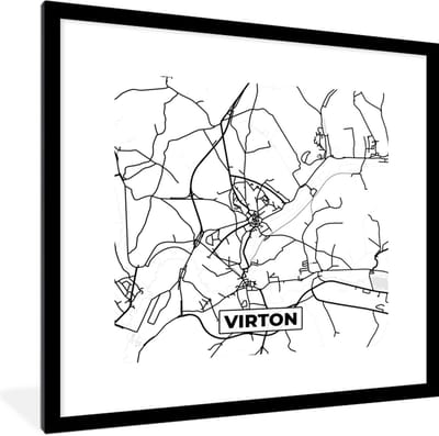 Fotolijst incl. Poster Zwart Wit- Kaart – Plattegrond – Stadskaart – Virton – België – Zwart Wit - 40x40 cm - Posterlijst